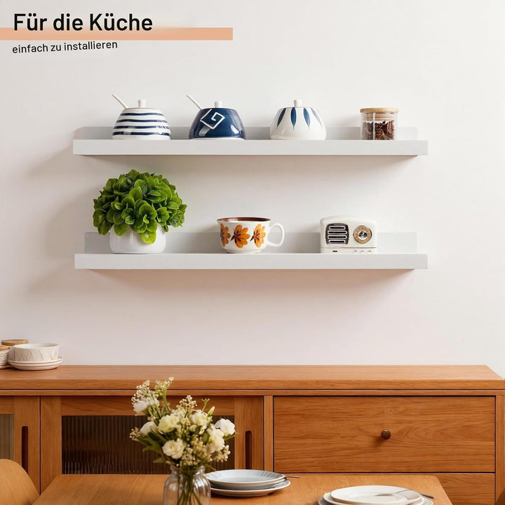 Wandregal Weiss, 40cm 2er-Set Rustikales Wandbilderregal mit Lippe Weiss 40CM(2P), Weiss 40CM(2P)