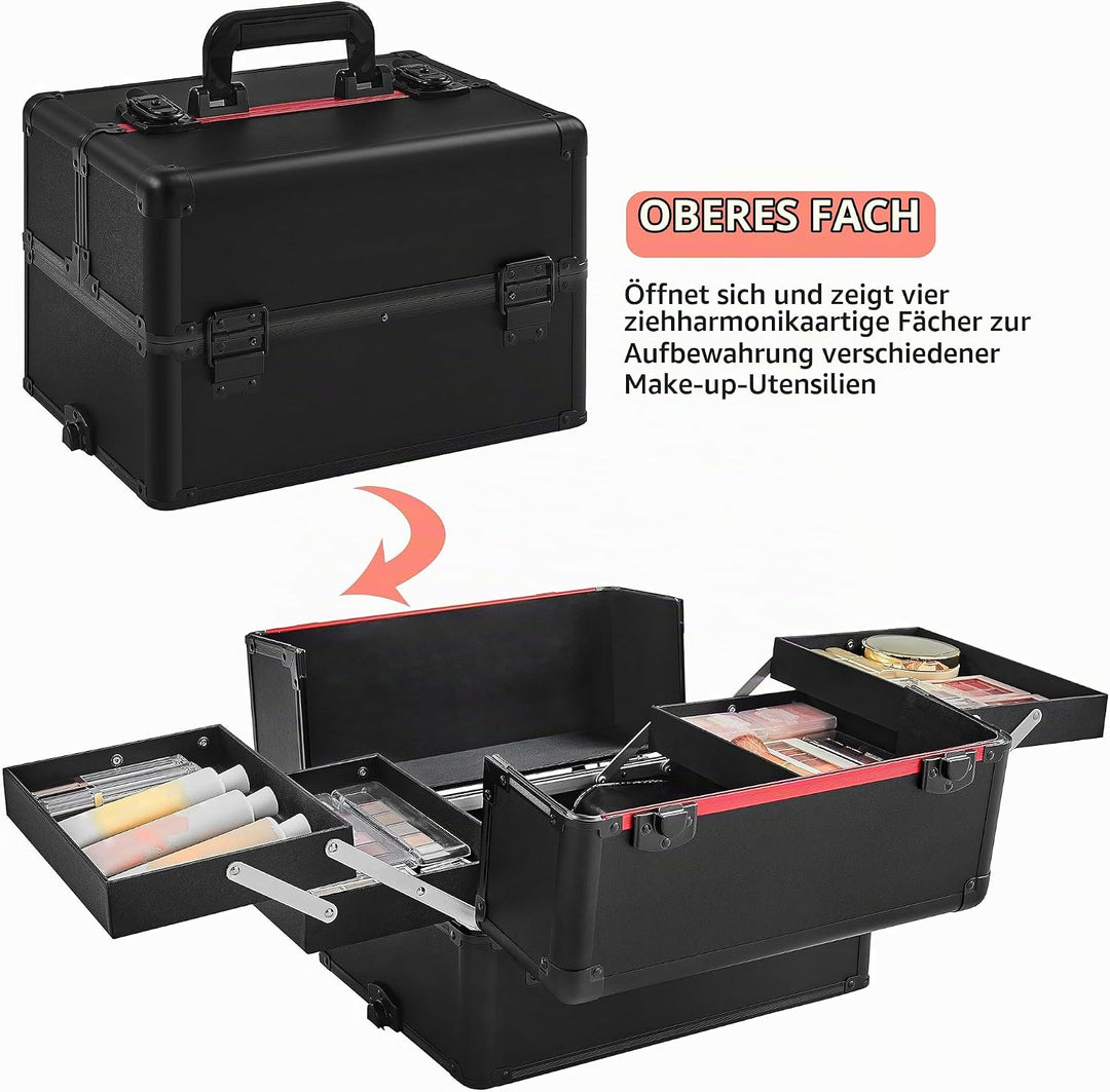 Yaheetech Alu Make-up Koffer Trolley 4-in-1 Kosmetikkoffer Beauty Case Transportkoffer 34 x 25,5 x 8