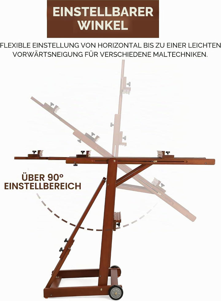 VISWIN H-Staffelei Holz Gross für Doppelleinwand, In Waagerechte, Verstellbare &amp; Mobile Atelierstaff