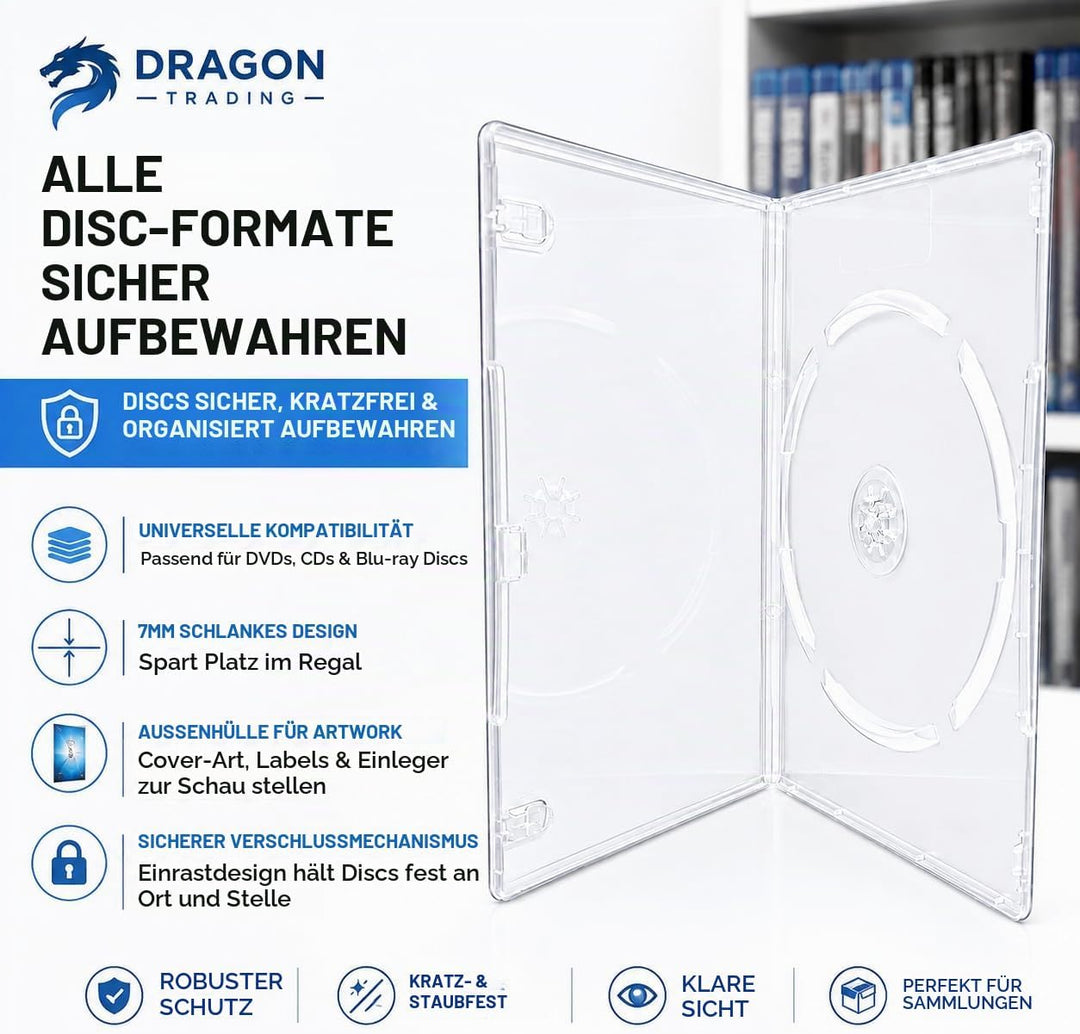 (50 Stück) Single SLIM 7 mm transparent DVD/CD/Blu RAY Hüllen