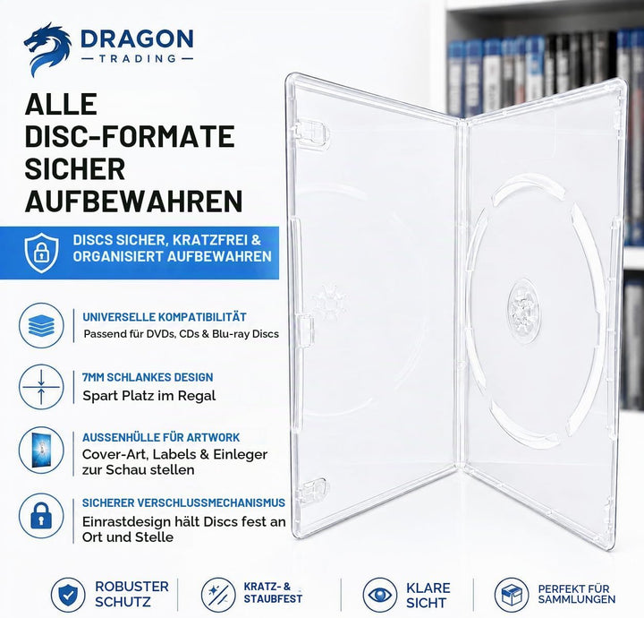 (50 Stück) Single SLIM 7 mm transparent DVD/CD/Blu RAY Hüllen