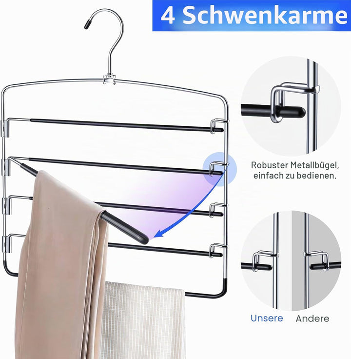 Hosenbügel Platzsparend 3er Set, 5 Ebenen &amp; 4 Drehbare Arme
