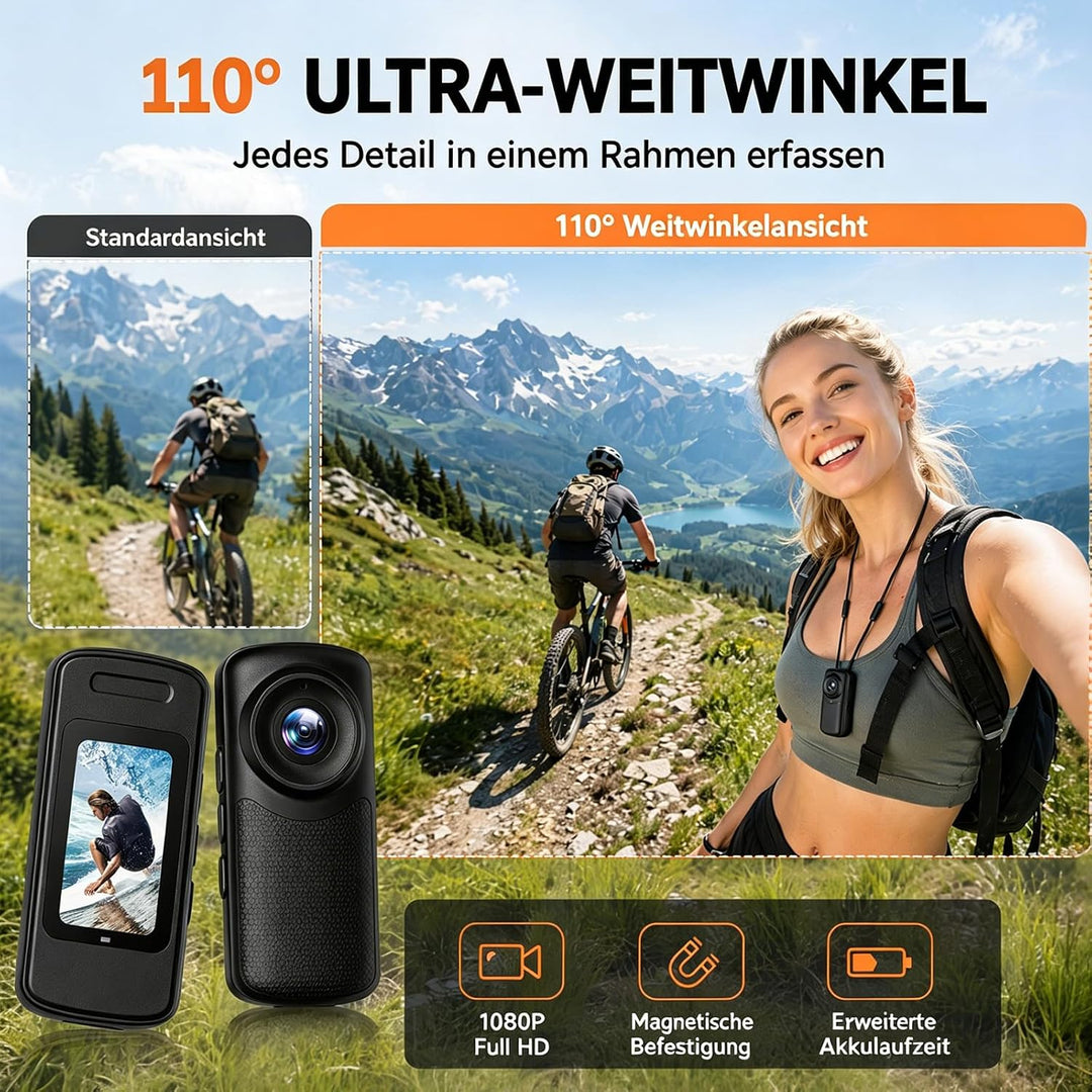 Tragbare magnetische Daumen-Action-Kamera, 1080P HD Body Cam mit 110-Grad-Weitwinkelobjektiv und 100