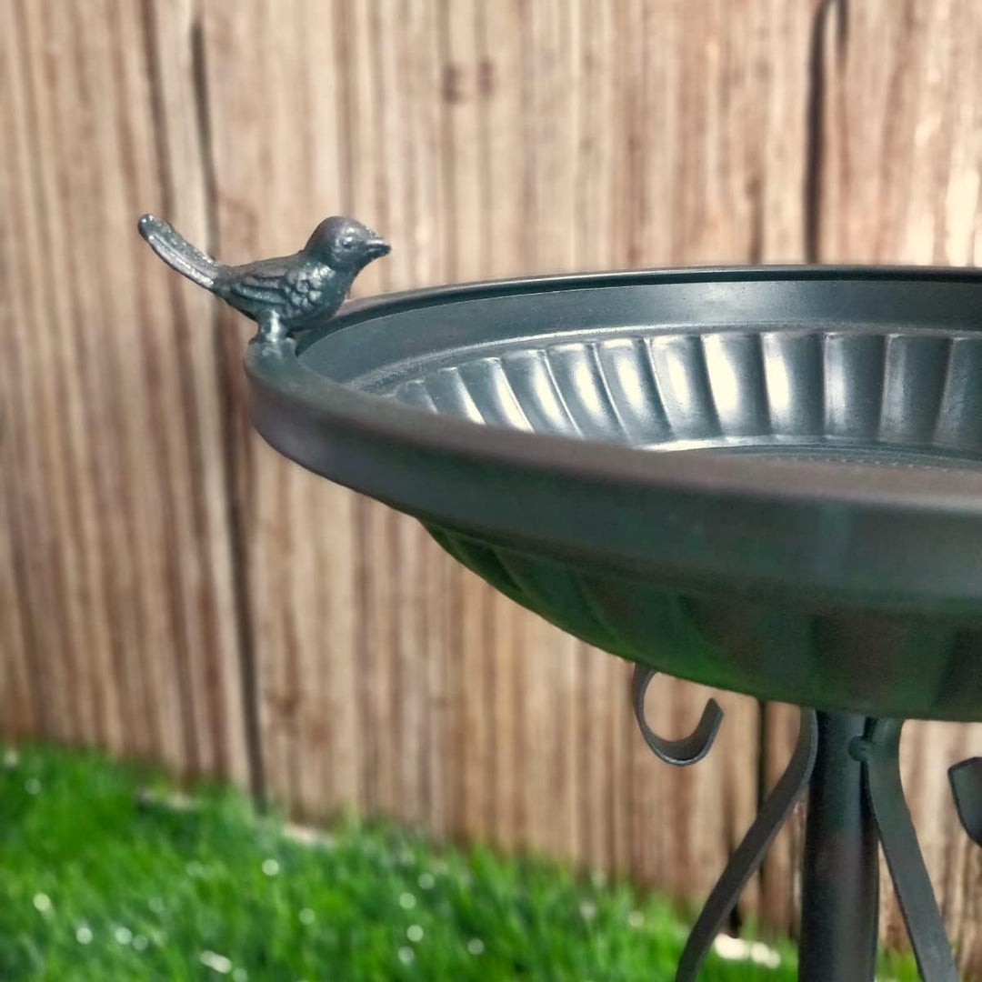 DARO DEKO Metall Vogel-Tränke anthrazit 68cm Vogelbad Wassertränke Gartendekoration