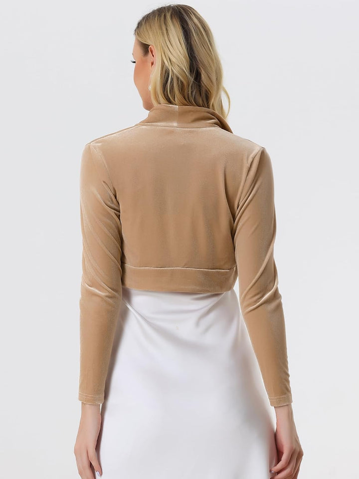 Allegra K Damen Festlich Samt Bolero Offene Vorderseite Langarm Hochzeit Velvet Shrug S Champagner,