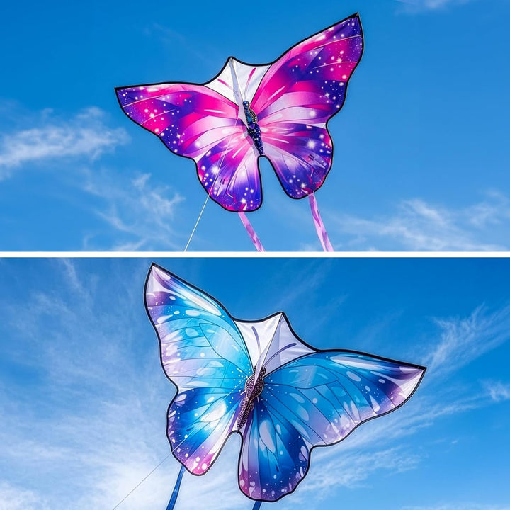 Schmetterlingsdrachen 121x71cm für Kinder &amp; Erwachsene leicht Blau＋Violett, Blau＋Violett