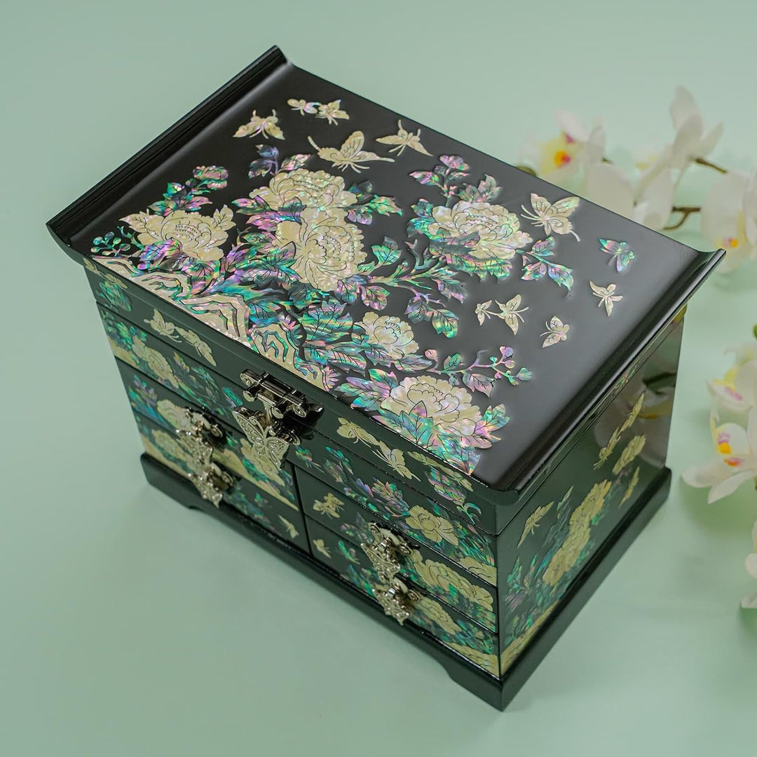 February Mountain Mother of Pearl Wooden Jewelry Organizer Box – Jewelry Storage Box for Women, Feat