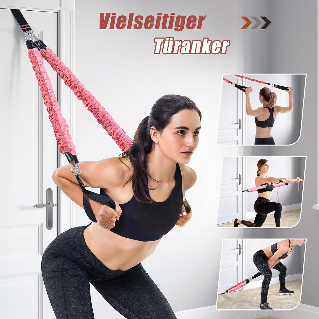 ALongSong Fitnessbänder Set mit 6 Widerstandsbänder 20-180Lbs oder 20-240Lbs &amp; Pilates-Stange, Griff
