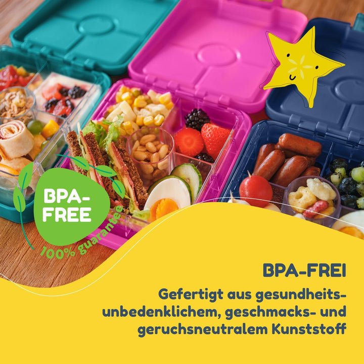 schmatzfatz Easy Brotdose für Kinder mit Fächern, Bunte Unterteilt &amp; Auslaufsicher, BPA-Freie Lunchb