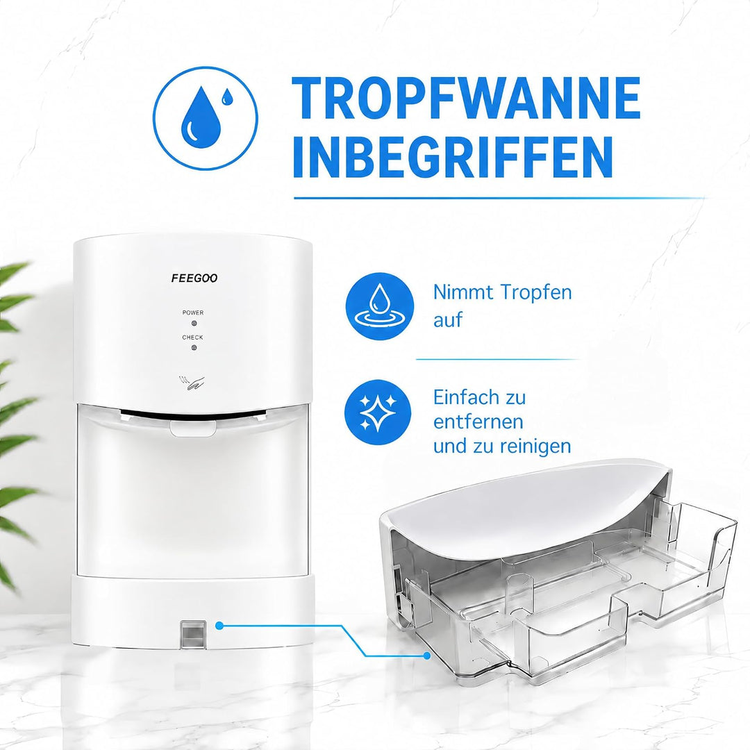 Elektrischer Händetrockner mit Auffangschale, 240 V, 1300 W, Weiss