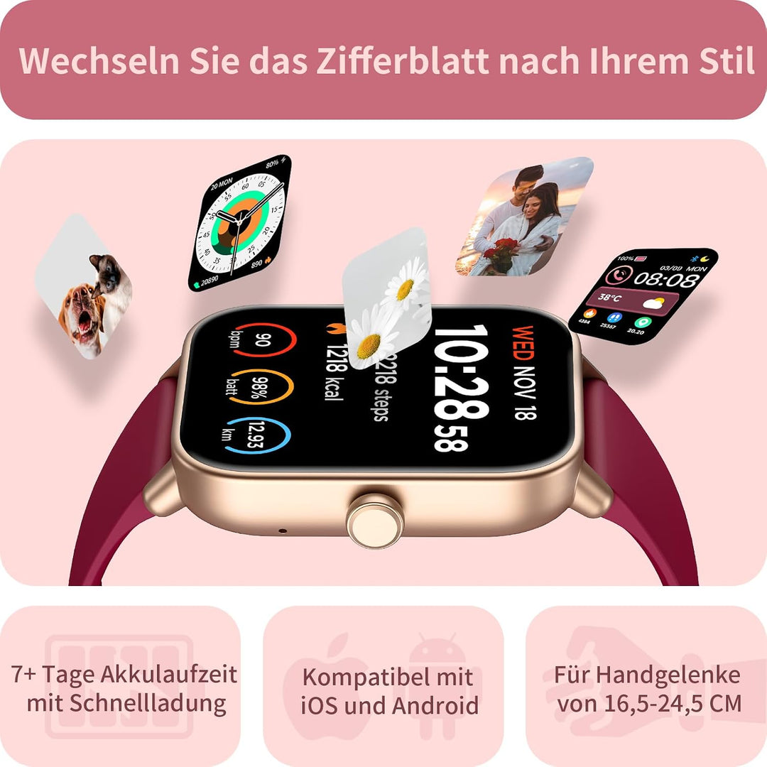 Yoever Smartwatch für Damen, Telefonfunktion und Alexa Built-in, 1.8" Fitnessuhr Herren mit Herzfreq