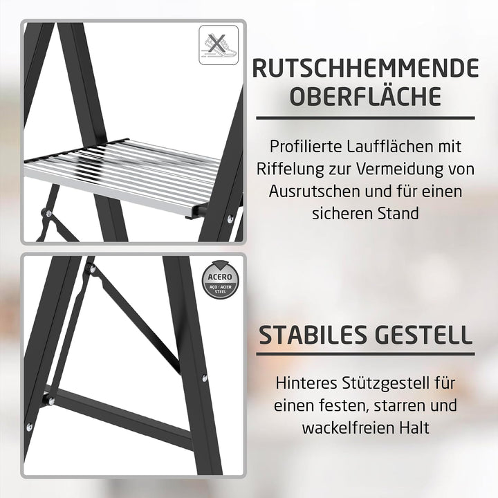 Amig Klapphocker 2 Stufen Schwarz 66x48x40 cm