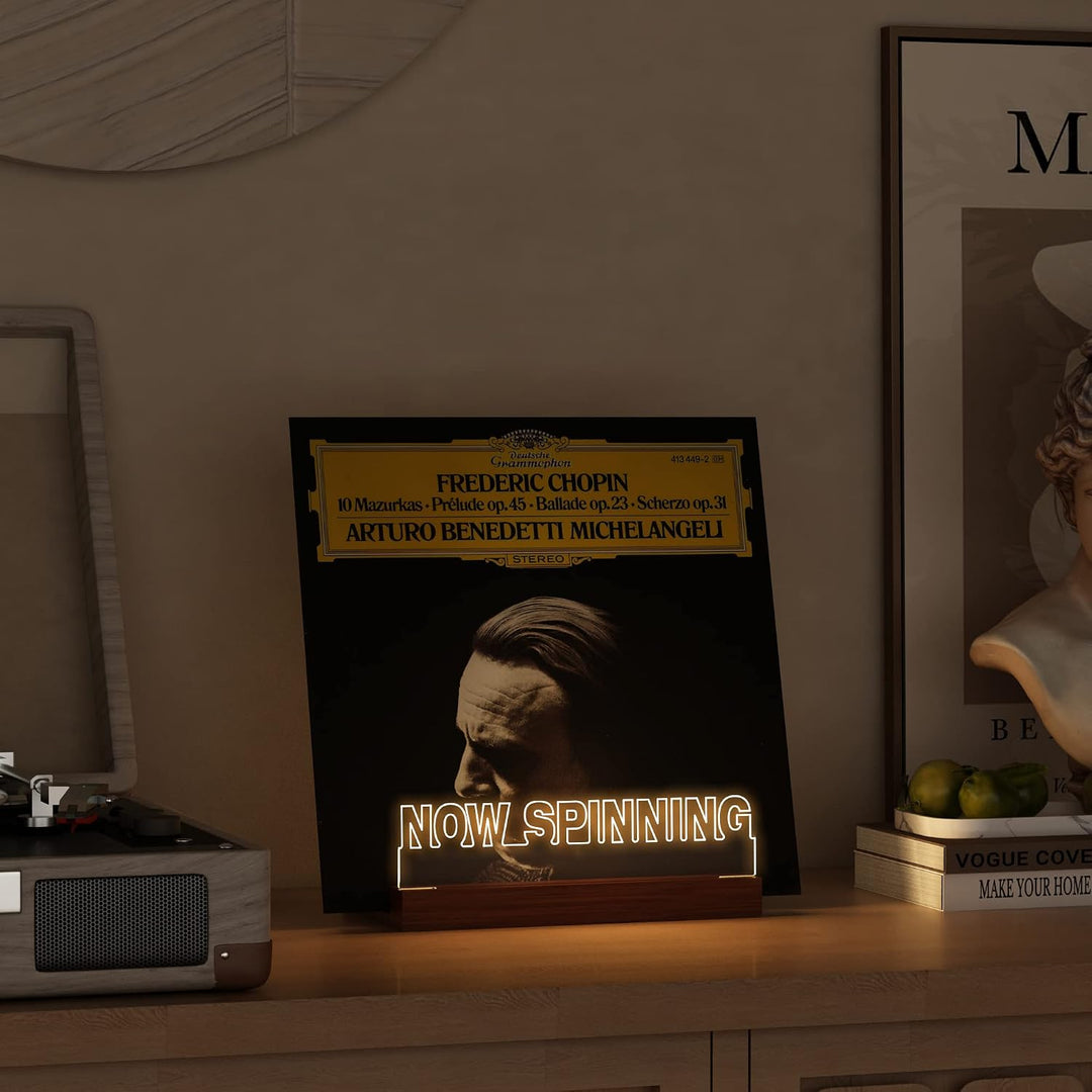 Ammonite Beleuchten Now Spinning Vinyl-Schallplattenständer, Now Playing Plattenständer, hölzerne Ac