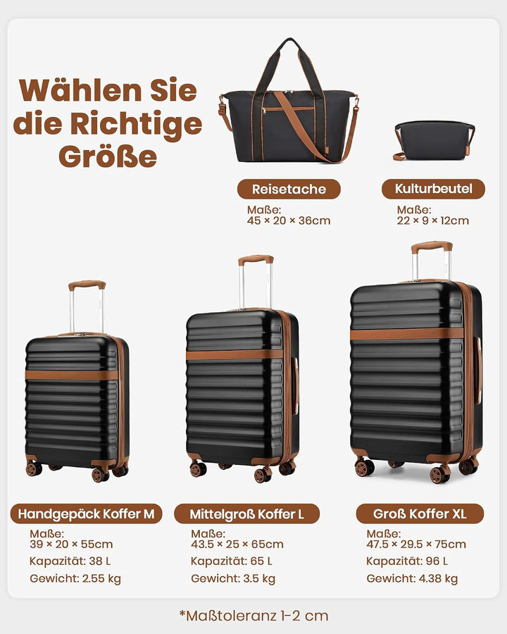 KONO Koffer Set 3-teilig, Hartschalen Koffer Handgepäck mit 4 Rollen und TSA Schloss, leichte ABS+PC