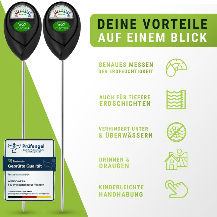 2 Stück Extra Langer Boden Feuchtigkeitsmesser für Pflanzen 40CM [Schwarz/Schwarz] - Ohne Batterien