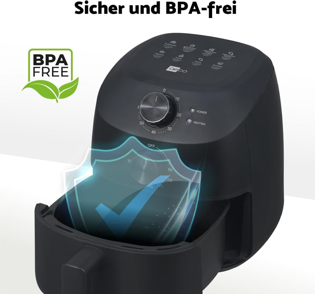 aeco Cube 2.0 Mini Airfryer – Kompakte Heissluftfritteuse, 2 Liter, BPA-frei, 60 Min. Timer, Antihaf
