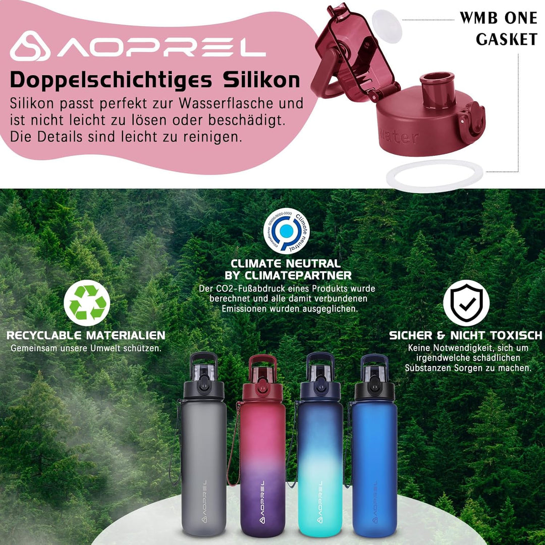 AOPREL Trinkflasche 1l, Wasserflasche BPA-Frei aus Tritan, Sport Trinkflasche Kohlensäure geeignet,