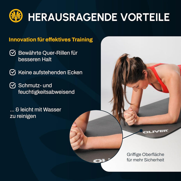 OLIVER Premium Gymnastikmatten 10er Spar-Set Anthrazit 180 x 60 x 1, Anthrazit 180 x 60 x 1