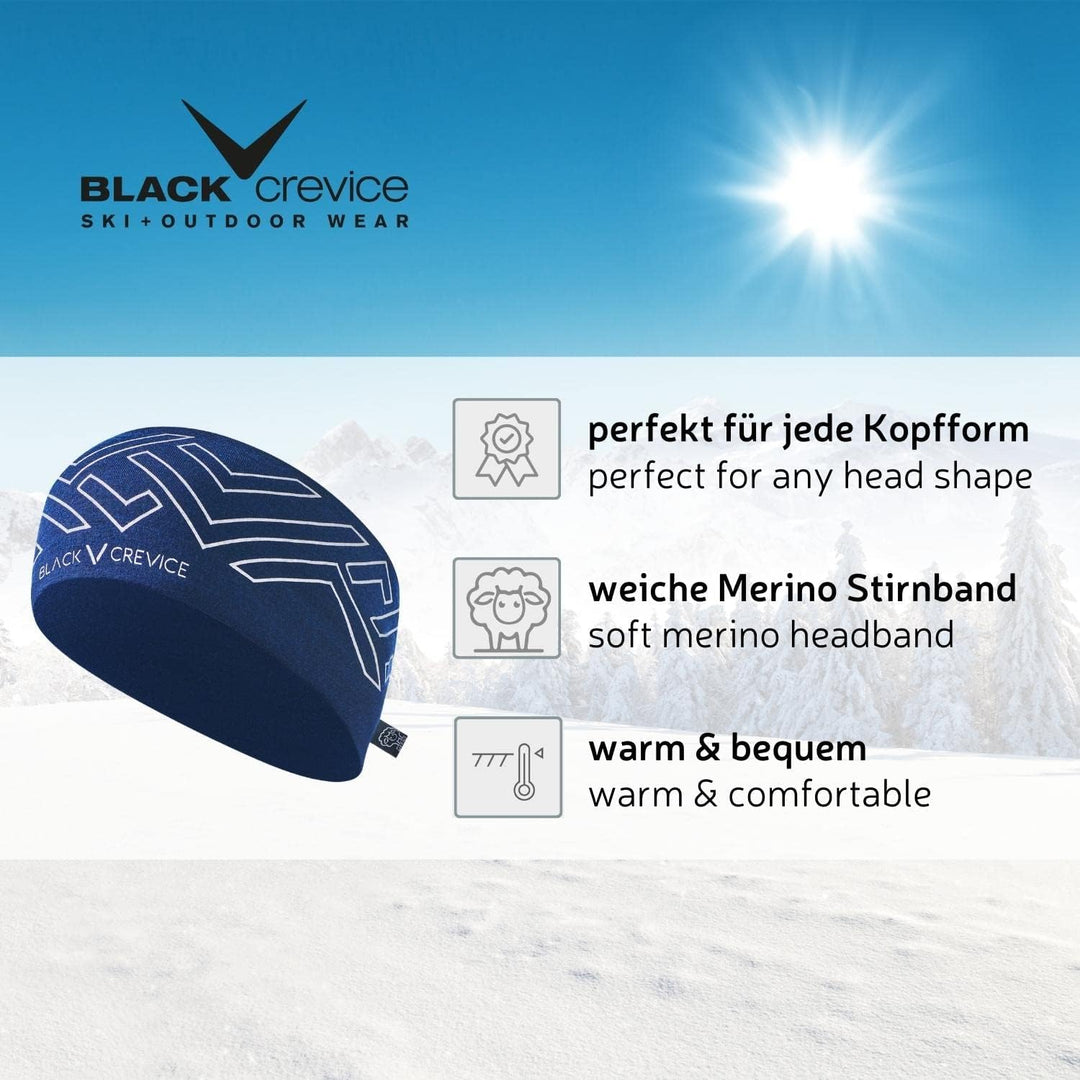 BLACK CREVICE Merino Headband I Stylisches One Size Stirnband I Unisex-Stirnband aus 70% Merino &amp; 30