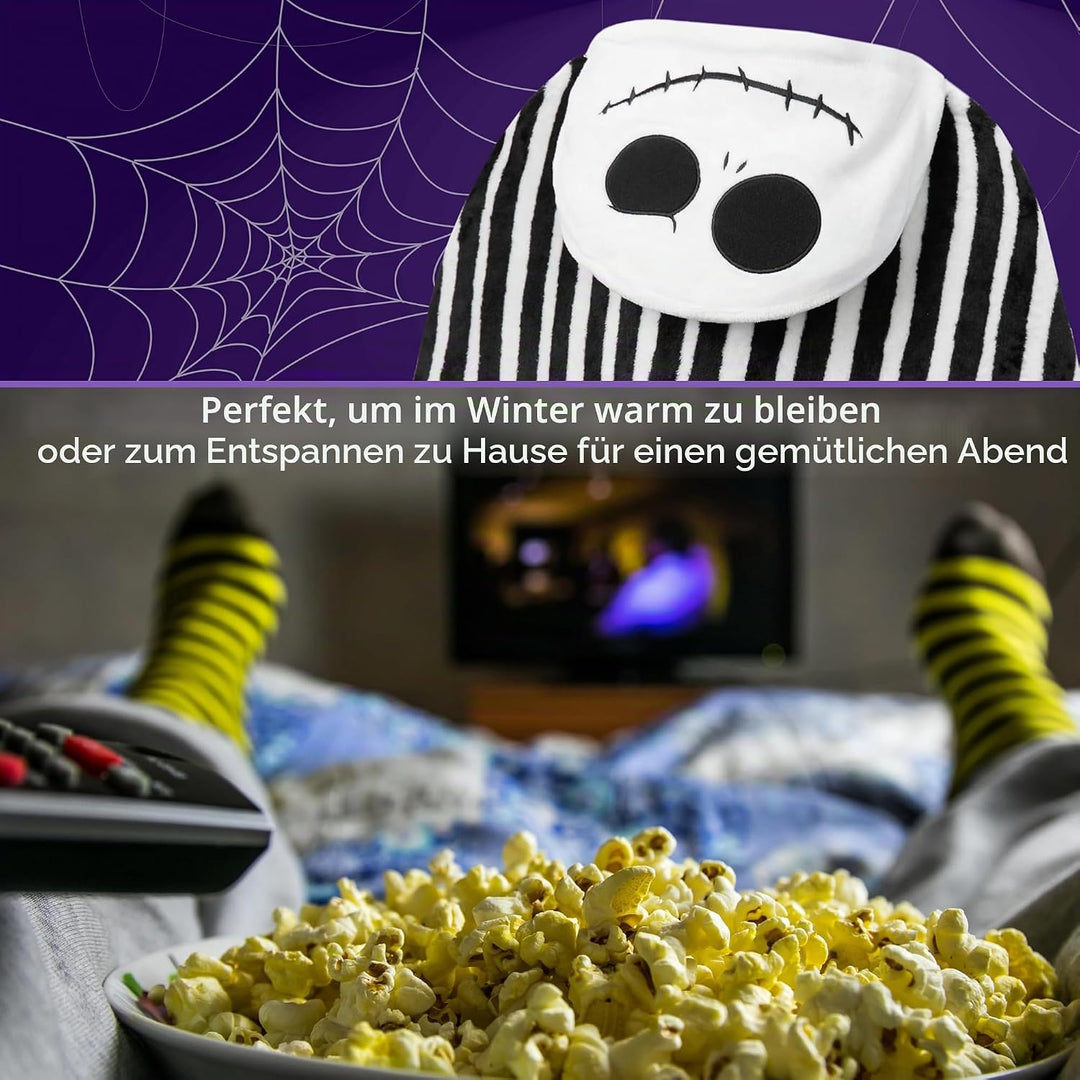 Disney The Nightmare Before Christmas Kuscheldecke mit Kapuze 150x120cm, Weiche Warme Fleecedecke, F