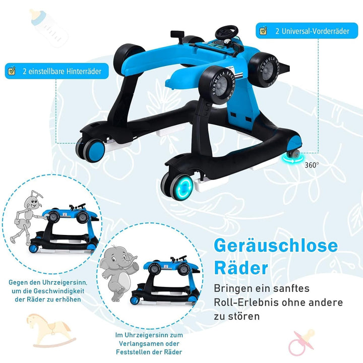 COSTWAY 4 in 1 Lauflernhilfe, Lauflernwagen klappbar mit einstellbarer Höhe &amp; Geschwindigkeit, Baby