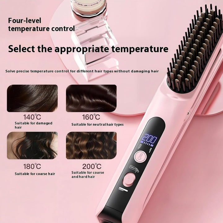 Glätteisen Haarglätter Bürste 2in1 Glätteisen Locken und Glätten Rosa, Rosa