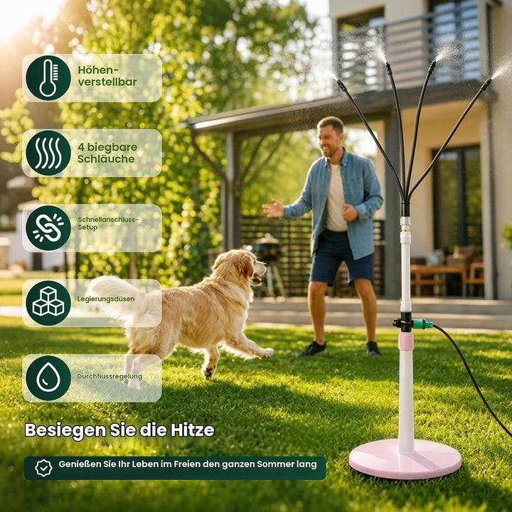 360° Drehbarer Sprühnebel Terrasse Stehend mit 4 Düsen Einstellbare Höhe | Tragbarer Wassernebel - S