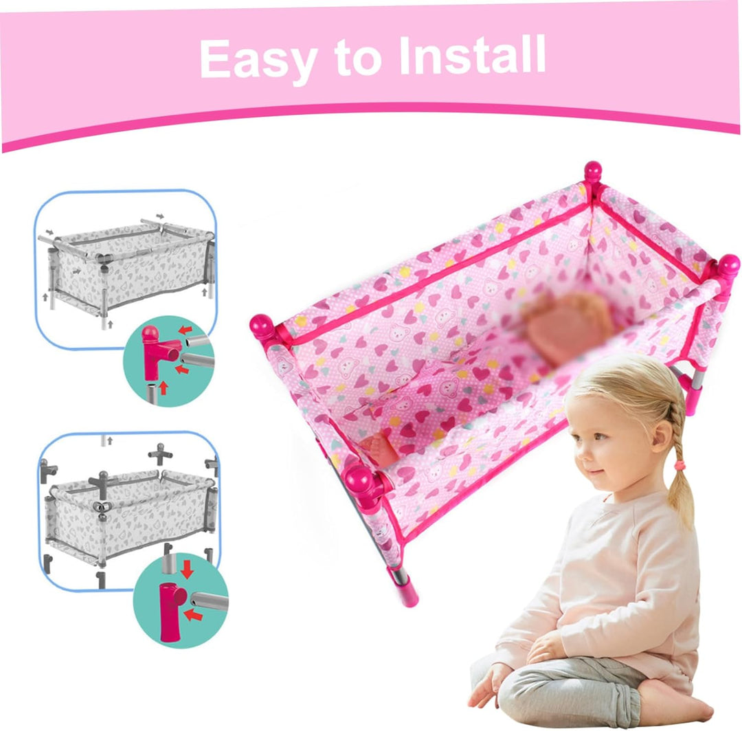 Puppenbett, einfach zu installierendes Puppenbett, Robustes aus Kunststoff und Stoff, Rollenspielspi