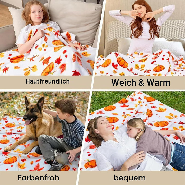 Halloween Kürbis Decke 130*150cm,Herbst Kürbis Plüsch-Flanell Decke,Thanksgiving Ahornblätter Decken