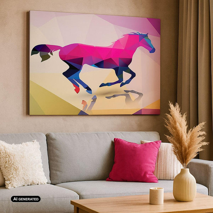 Bilder auf Leinwand Pferd Tiere Geometrie Diamant Leinwandbild 70x50cm Wandbilder Dekoration Wohnzim