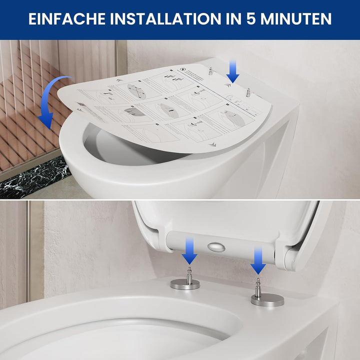 Toilettendeckel mit Absenkautomatik Oval, WC Sitz O-Form aus Urea-Duroplast, Quick Release, WC Sitz