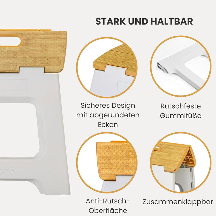Vigar Kompakte Tritthocker Klappbar für Erwachsene, 32 cm, Klapphocker Faltbar 150 kg rutschfest, Le