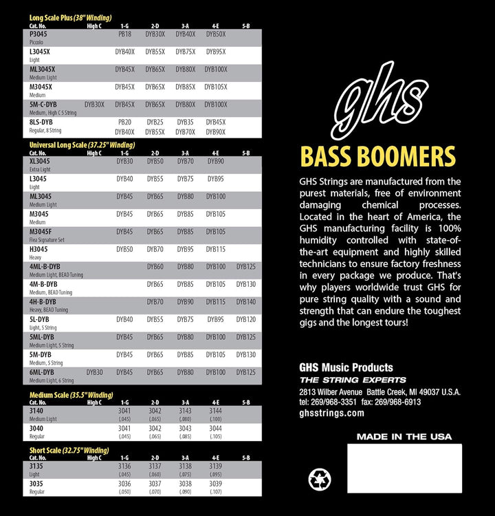 GHS Bass Boomers - Bass String Set, 5-String, Medium, .045-.130