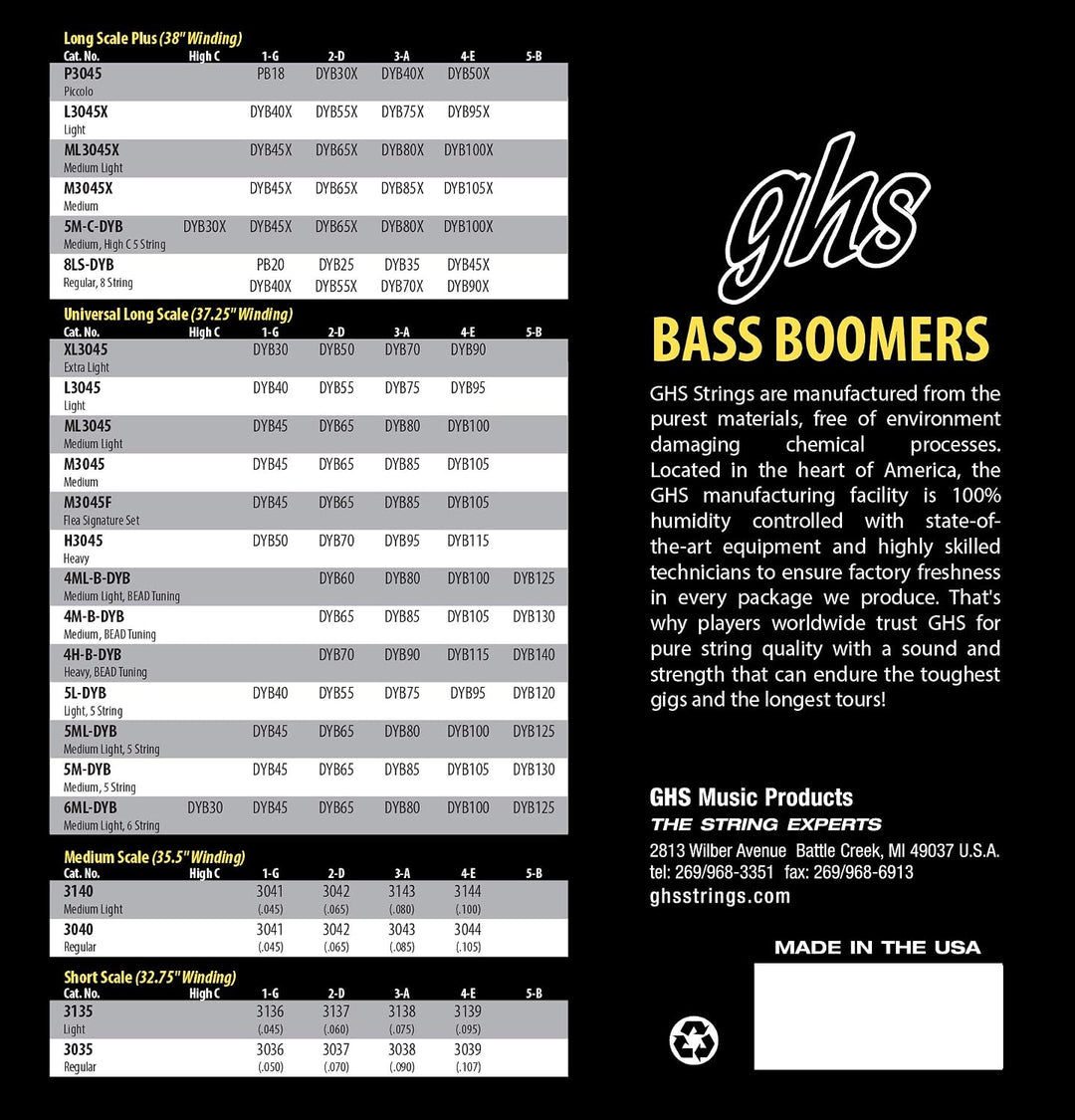 GHS Bass Boomers - Bass String Set, 5-String, Light, .040-.120