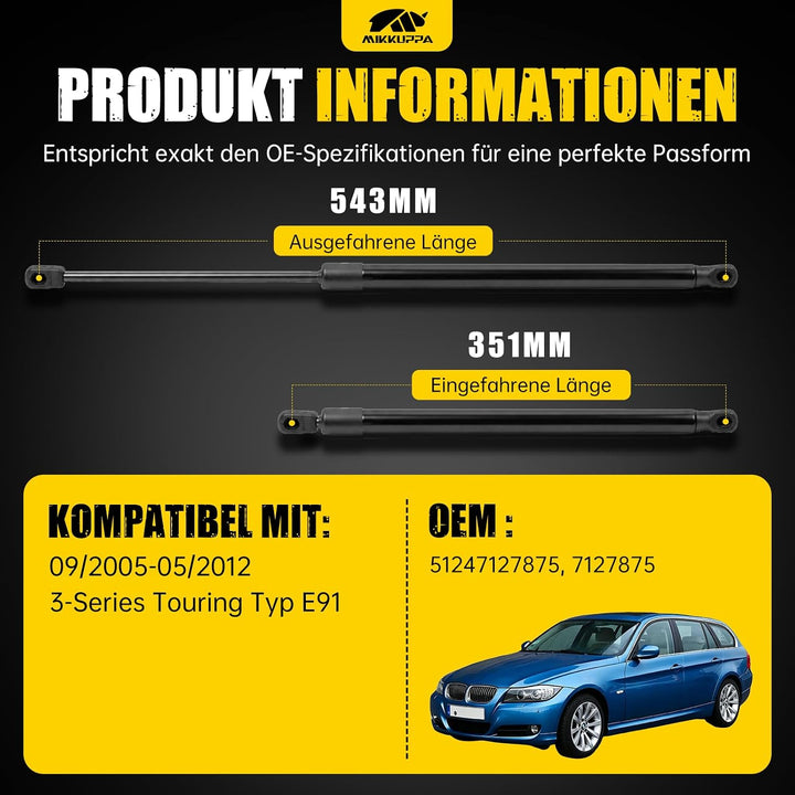 MIKKUPPA 2 Stück Gasfeder Heckklappe kompatibel mit 3er E91 2005-2012