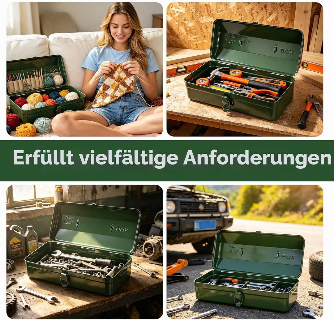 Werkzeugkiste Metall Leer 37x16x12cm - Kleiner Werkzeugkasten mit Tragegriff und Verriegelung, Viels