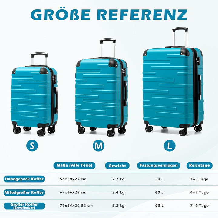 COOLIFE Hartschalen-Koffer Rollkoffer Reisekoffer Vergrösserbares Gepäck (Nur Grosser Koffer Erweite