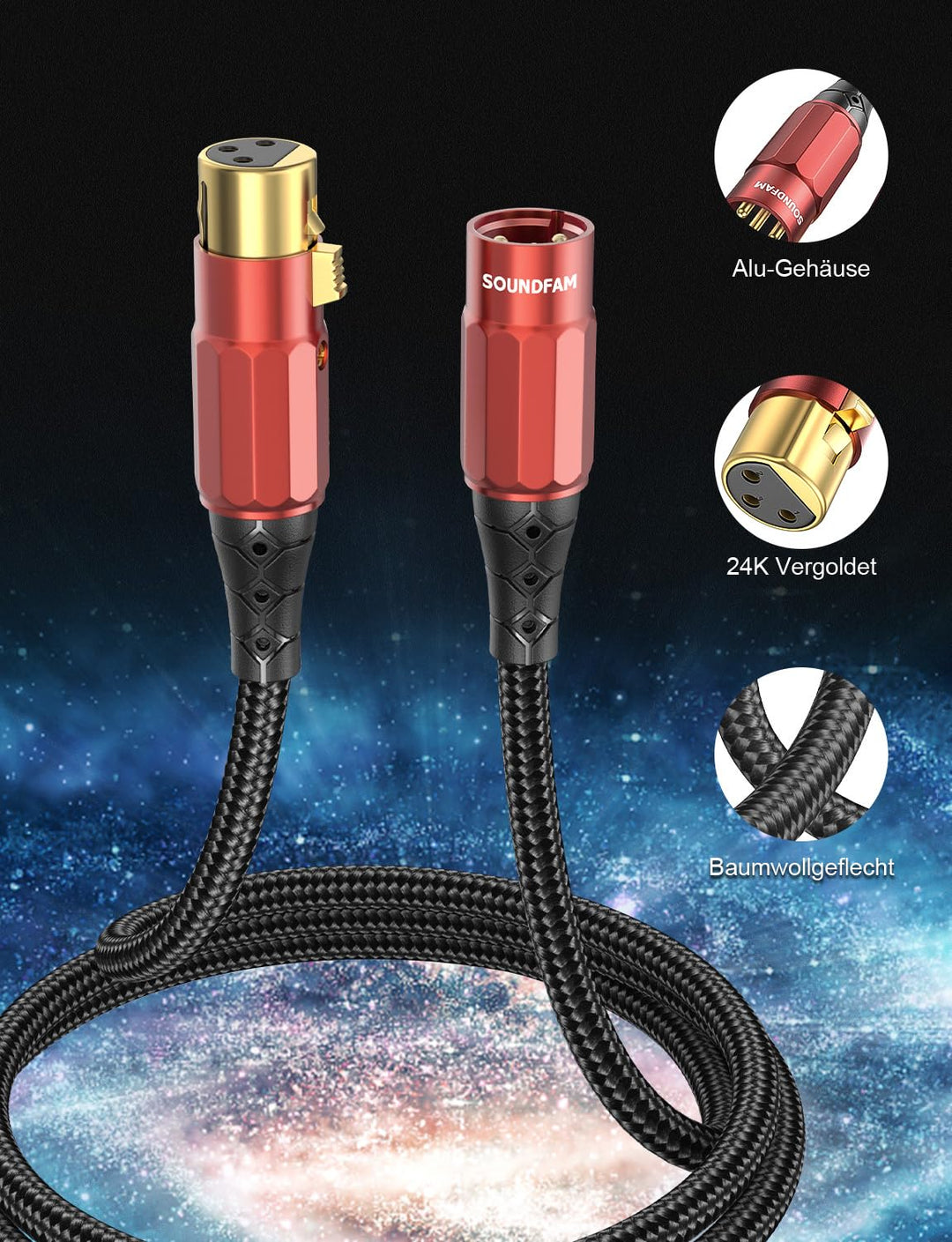 XLR Mikrofonkabel 0,5m, Stecker auf Buchse Rot 0,5 Meter, Rot 0,5 Meter