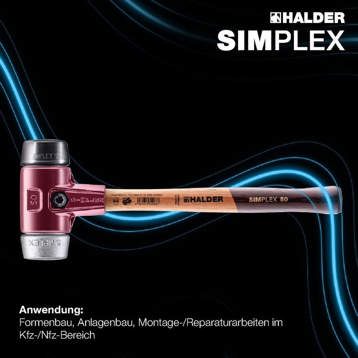 SIMPLEX-Schonhammer, Gummikomposition/Weichmetall; mit Tempergussgehäuse und hochwertigem Holzstiel
