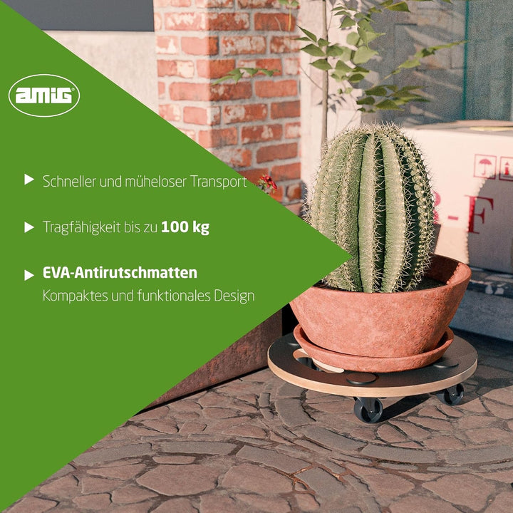 Amig - Transportplattform mit Rädern | Runder Rollständer | 4 rutschfeste Matten | Ø30 cm | Max. Bel
