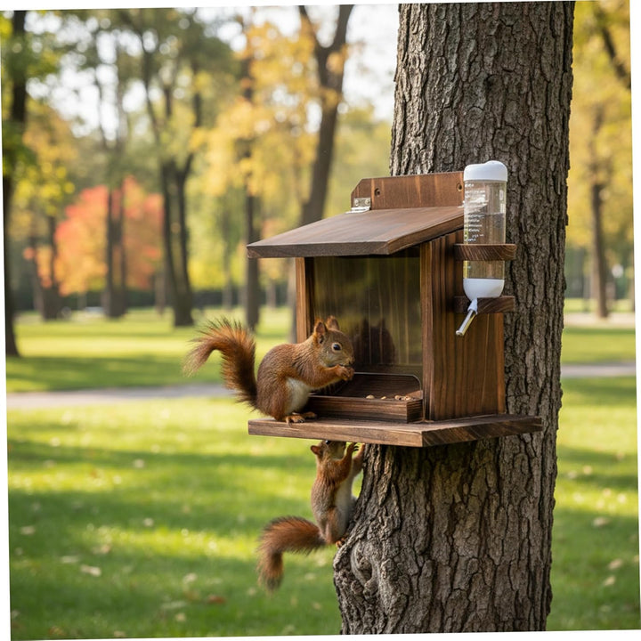Eichhörnchen-Futterspender für draussen am Baum, Holz-Eichhörnchen-Picknick-Tisch-Futterspender für