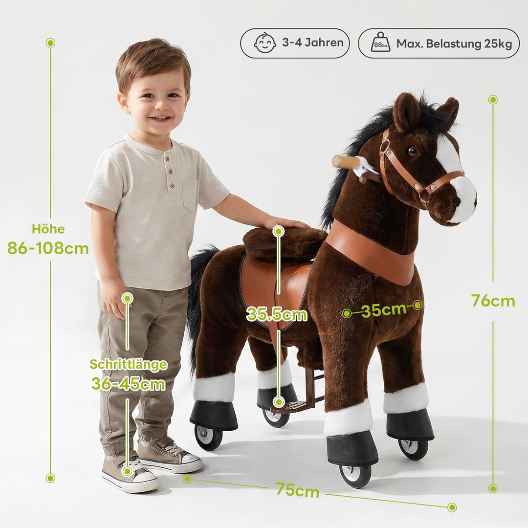 PonyCycle® Modell U Pferd auf Rollen | Braun | 3-4 Jahre | mit Bremse Schokolade Grösse 3 für Alter