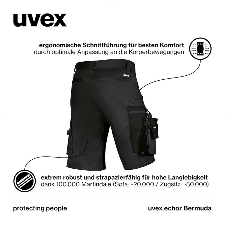 uvex echor Bermuda - Kurze Premium Arbeitshose - Herren-Cargohose - Stretch-Bund, leicht, elastisch