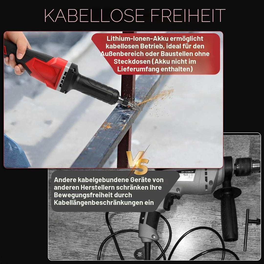 Akku Geradschleifer Kompatibel mit milwaukee M18 18V Akku, 24000RPM Bürstenloser Geradschleifer 6mm