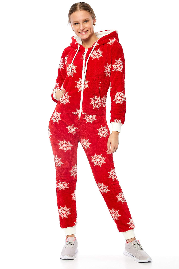 Crazy Age Teddyfleece Teddyfell mit Muster Jumpsuit flauschig und kuschelig One Piece Overall warm M