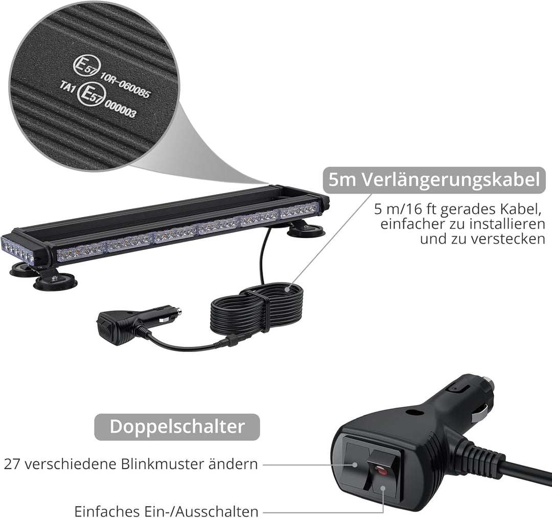 Justech 84 LED Auto Warnbalken Notblitzleuchte Magnetische Warnlicht Doppelschalter 12/24V 27 Blinkm