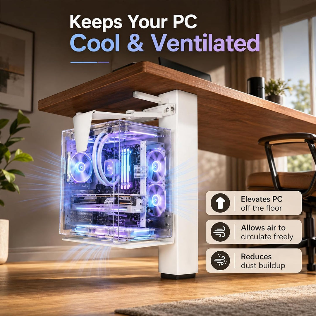 PC Halterung Unter Schreibtisch, Desktop Halterung Schreibtisch Untertisch Weiss, Weiss
