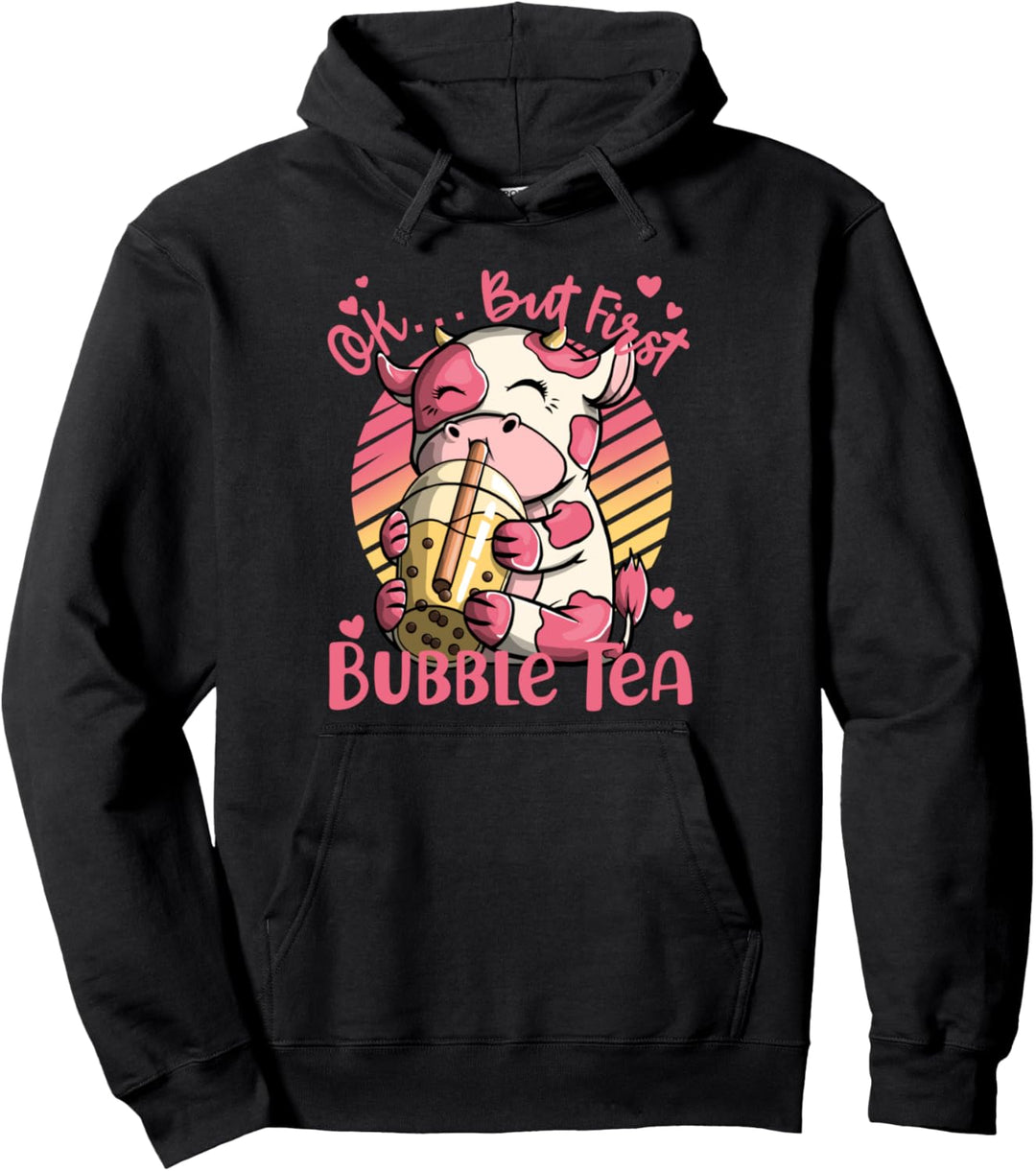 Ok But First Bubble Tea Anime Kawaii Kuh Geschenk Mädchen Pullover Hoodie
