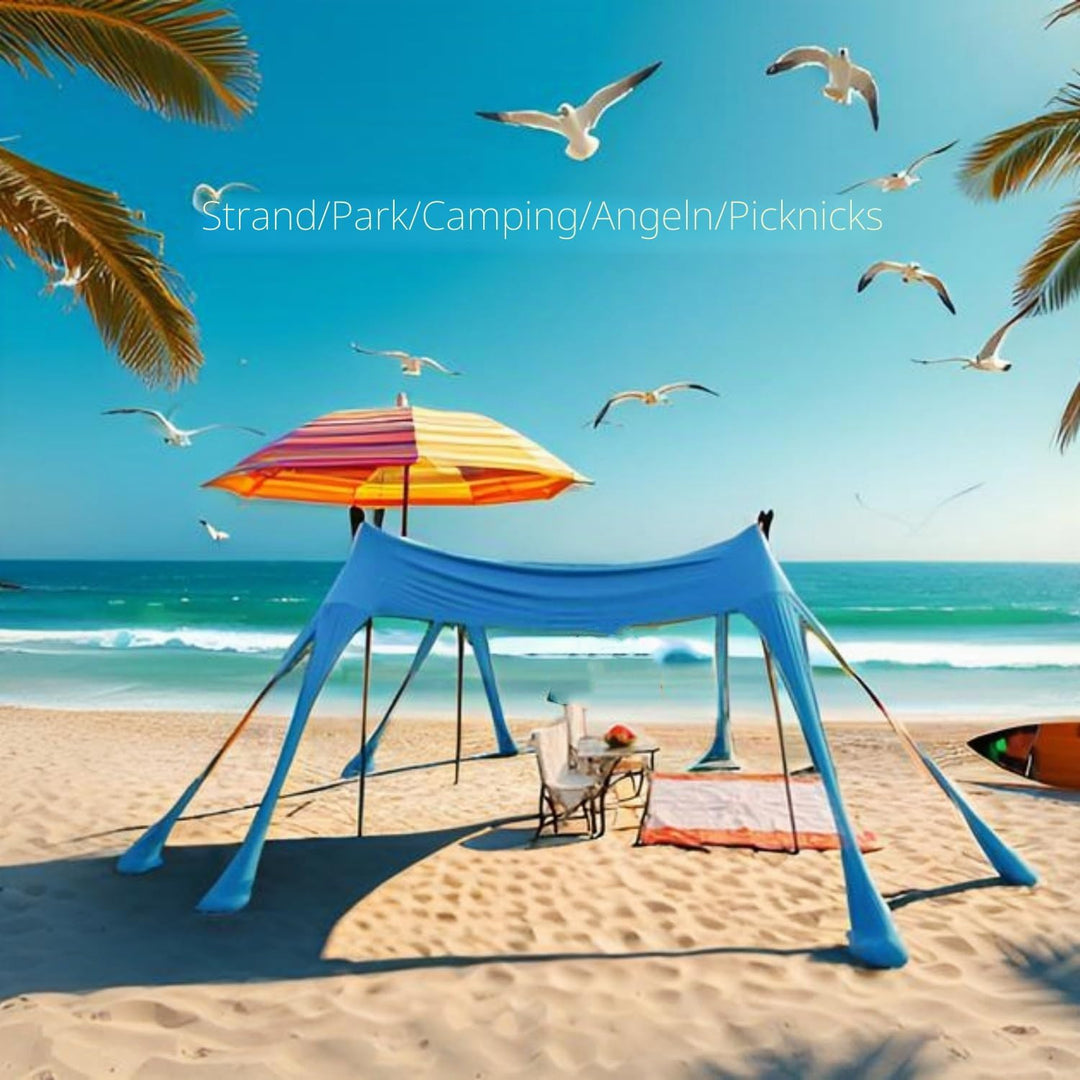Strandzelt, Sonnenschutz Strand, grosses Outdoor-Sonnenschutzzelt für 6 bis 8 Personen, UV-Schutz fü