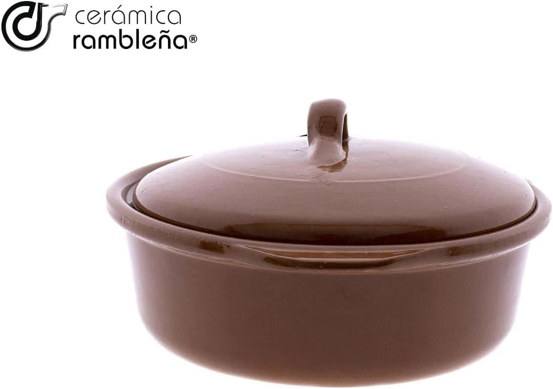 CERÁMICA RAMBLEÑA | Auflaufform aus Steingut mit Deckel | Auflaufform für direktes Feuer | Tradition